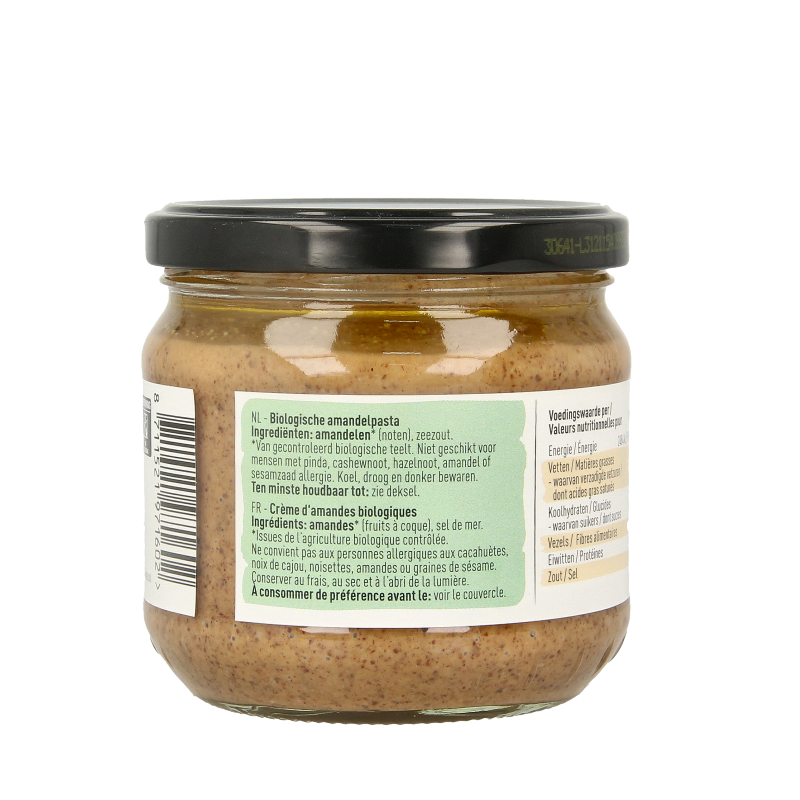 Organic almond paste by Nice & Nuts, 330g, spreadable broodbeleg with a creamy texture and natural almond flavor.