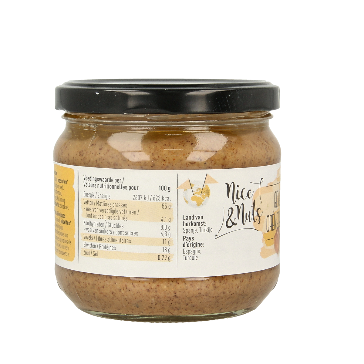 Nice & Nuts Notenpasta gemengd bio broodbeleg spread in a jar, featuring a colorful mixture of organic nuts for toast or snacks.