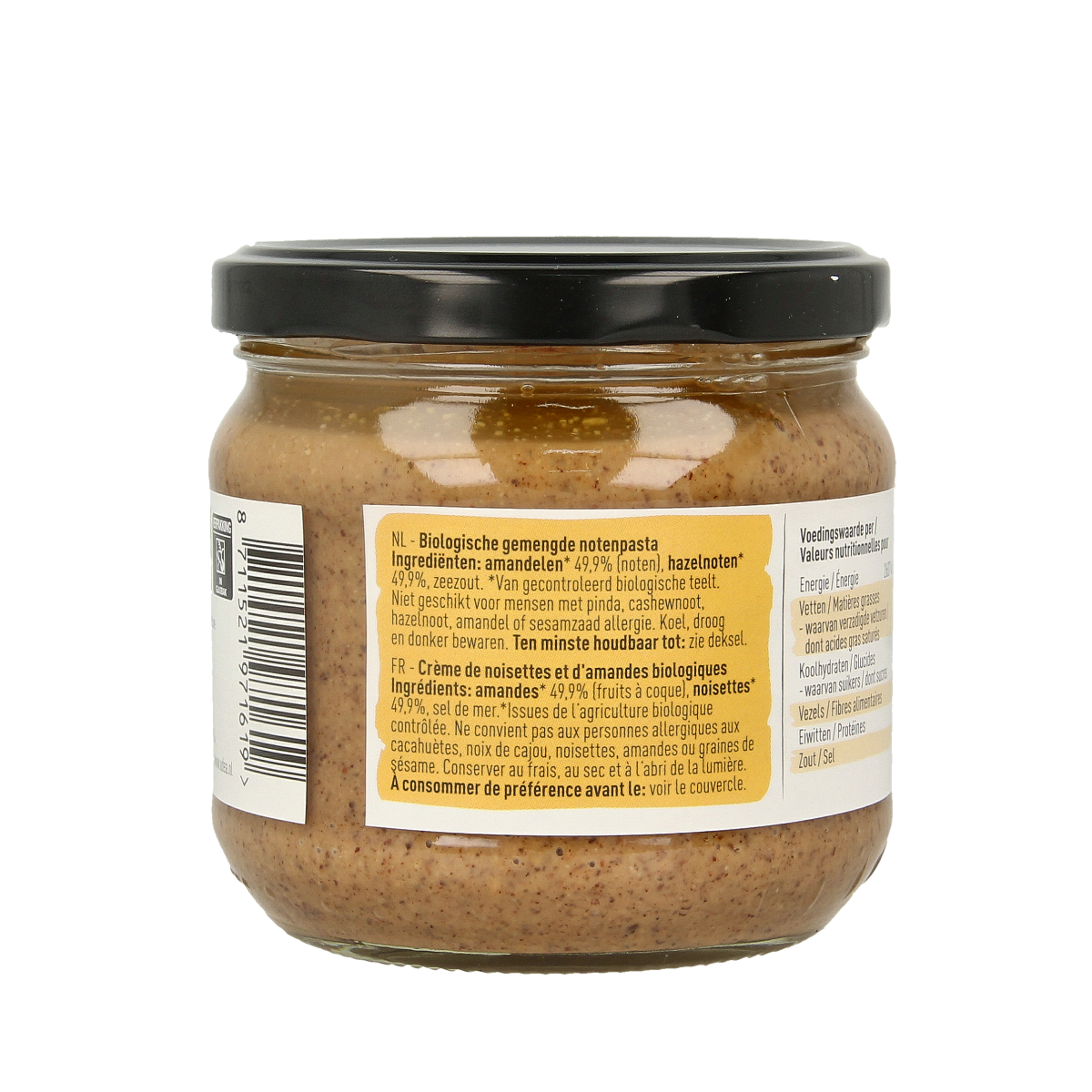 Nice & Nuts Notenpasta gemengd bio, 330g, spreadable organic nut paste ideal for bread toppings, shown in the product image.