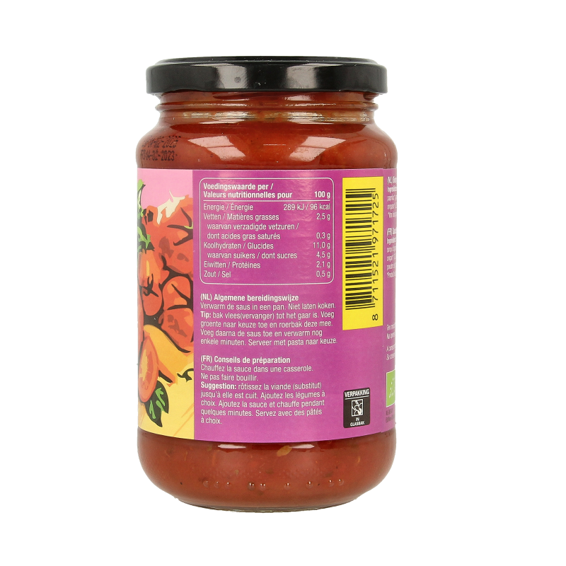 Organic Fertilia oregano pasta sauce in a 350g jar, showcasing fresh herbs and rich tomato base for flavorful cooking.