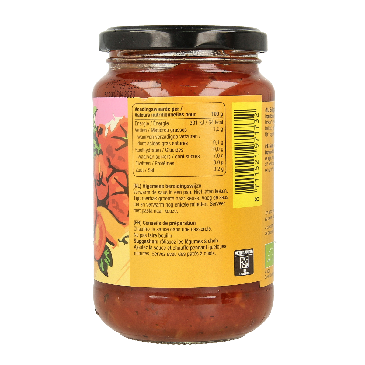 Fertilia bio bolognese pasta sauce jar, 350g, showcasing the label and packaging of the organic sauce.