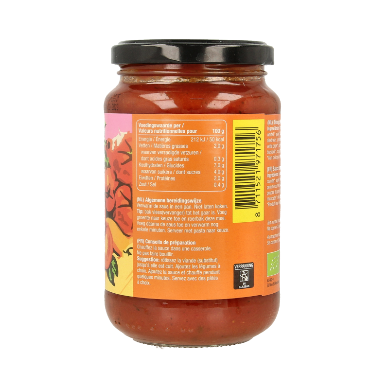 Organic Fertilia traditional pasta sauce in a 350g jar, showcasing rich tomato and herb ingredients on the label.