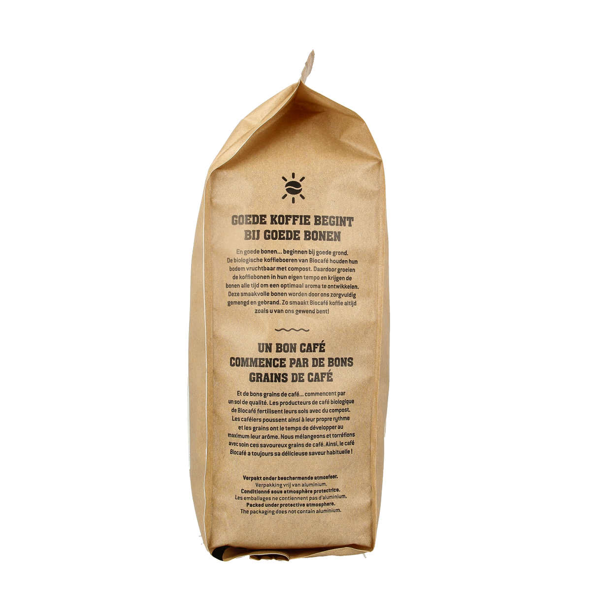 Biocafe regular bio coffee pads, 36-pack, for coffee makers, showing individually wrapped coffee pads in a box.