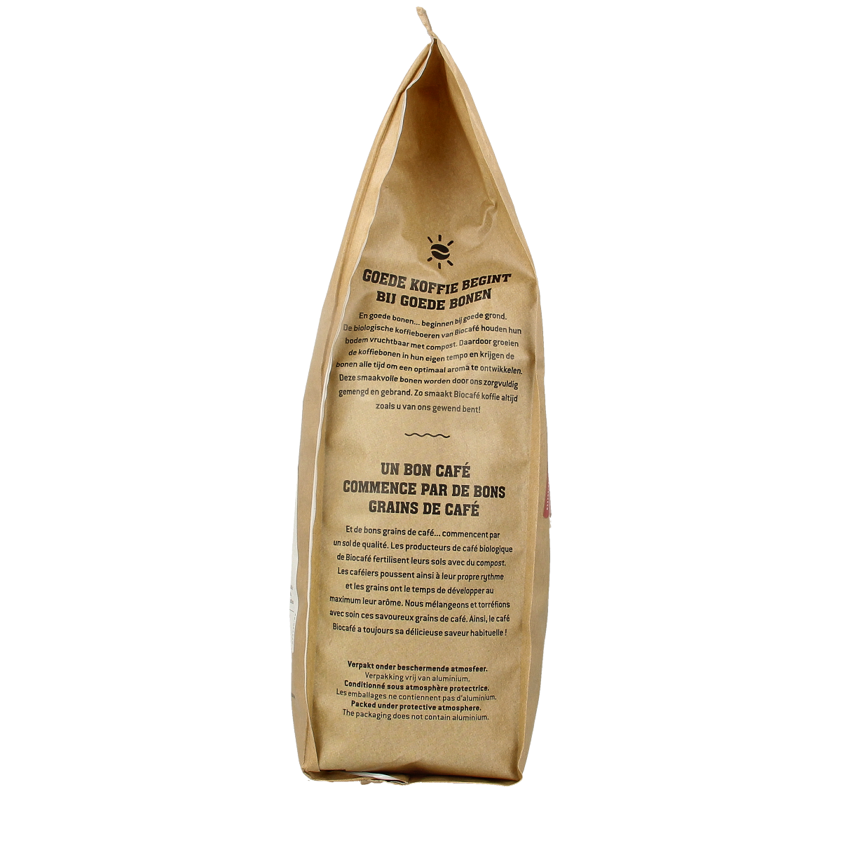 Biocafe bio filter coffee in a 500g package, showcasing the coffee beans and packaging for regular organic coffee.