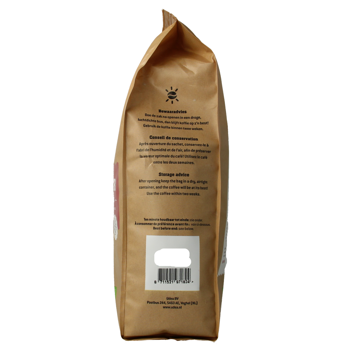 Organic Biocafe coffee beans in a 500g bag, showcasing fresh, whole coffee beans for brewing rich, flavorful coffee.