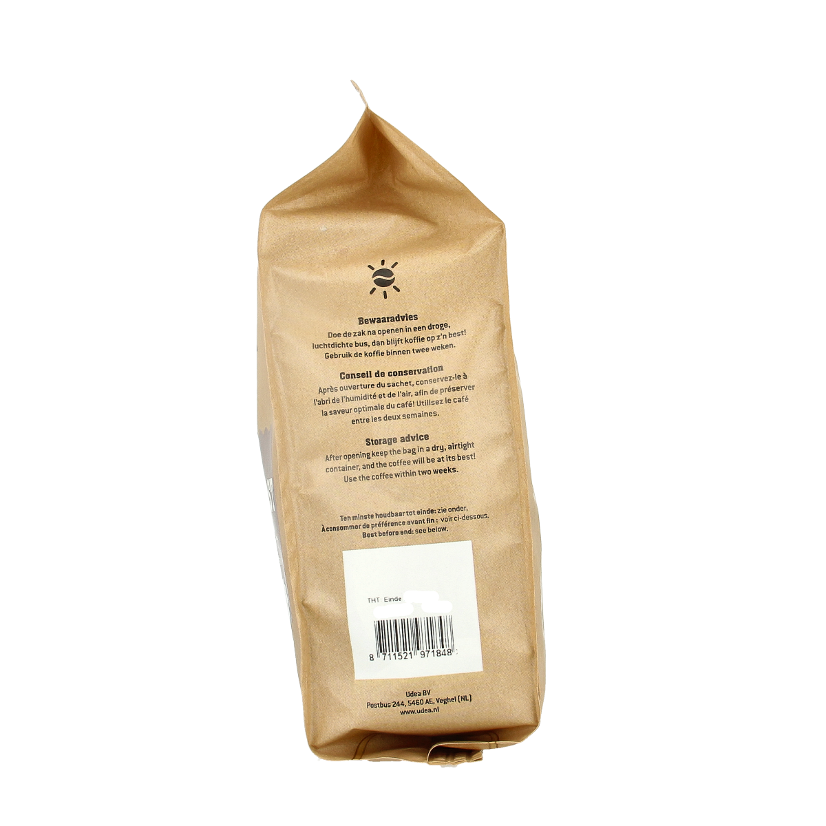 Biocafe dark roast coffee pads, 36-pack, organic coffee for brewing, shown in the image with individual coffee pads.