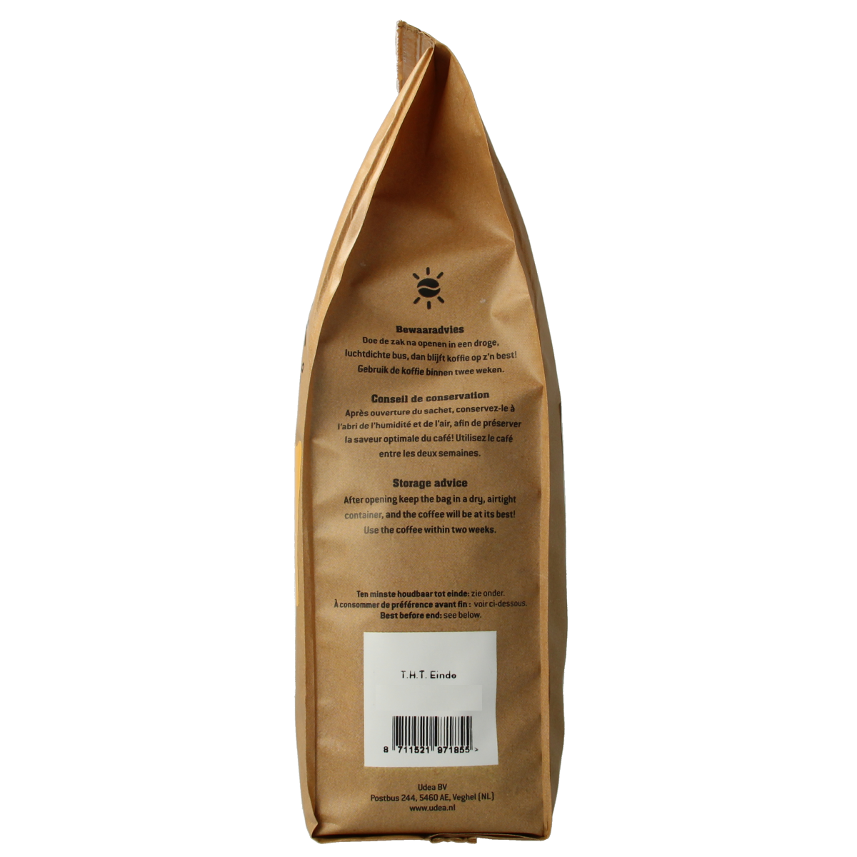 Biocafe Arabica gemalen bio koffie in 500g pack, natural organic ground coffee for brewing and enjoying rich flavor.