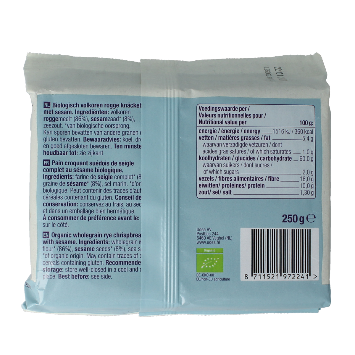 Your Organic Nature Knackebrod volkoren sesam bio 250.00 Gram