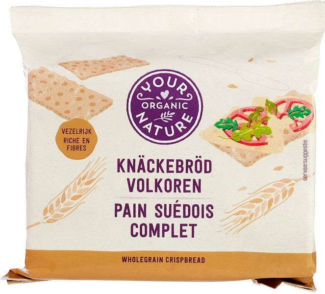 Organic Your Organic Nature Volkoren Knackebrod cracker bread, 250g, whole grain, crisp and healthy bread option.
