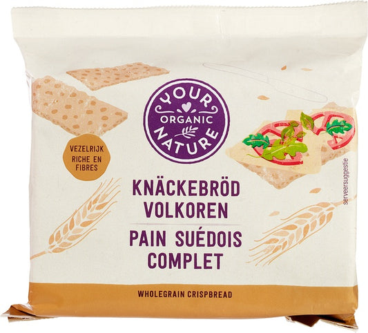 Organic Your Organic Nature Volkoren Knackebrod cracker bread, 250g, whole grain, crisp and healthy bread option.