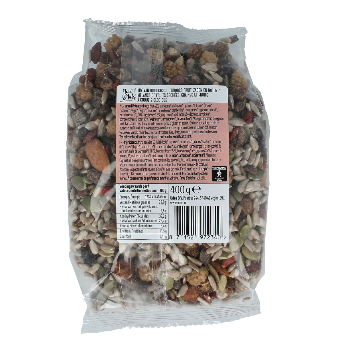 Organic Nice & Nuts Energy Mix superfoods in 400g package, raw and nutrient-rich superfood blend for healthy snacking.