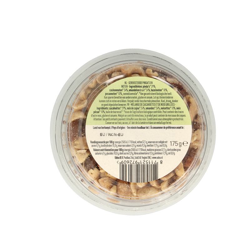 Roasted organic Nice & Nuts Notenmix with peanuts, no sea salt, in a 175g package, featuring a mix of raw superfoods.