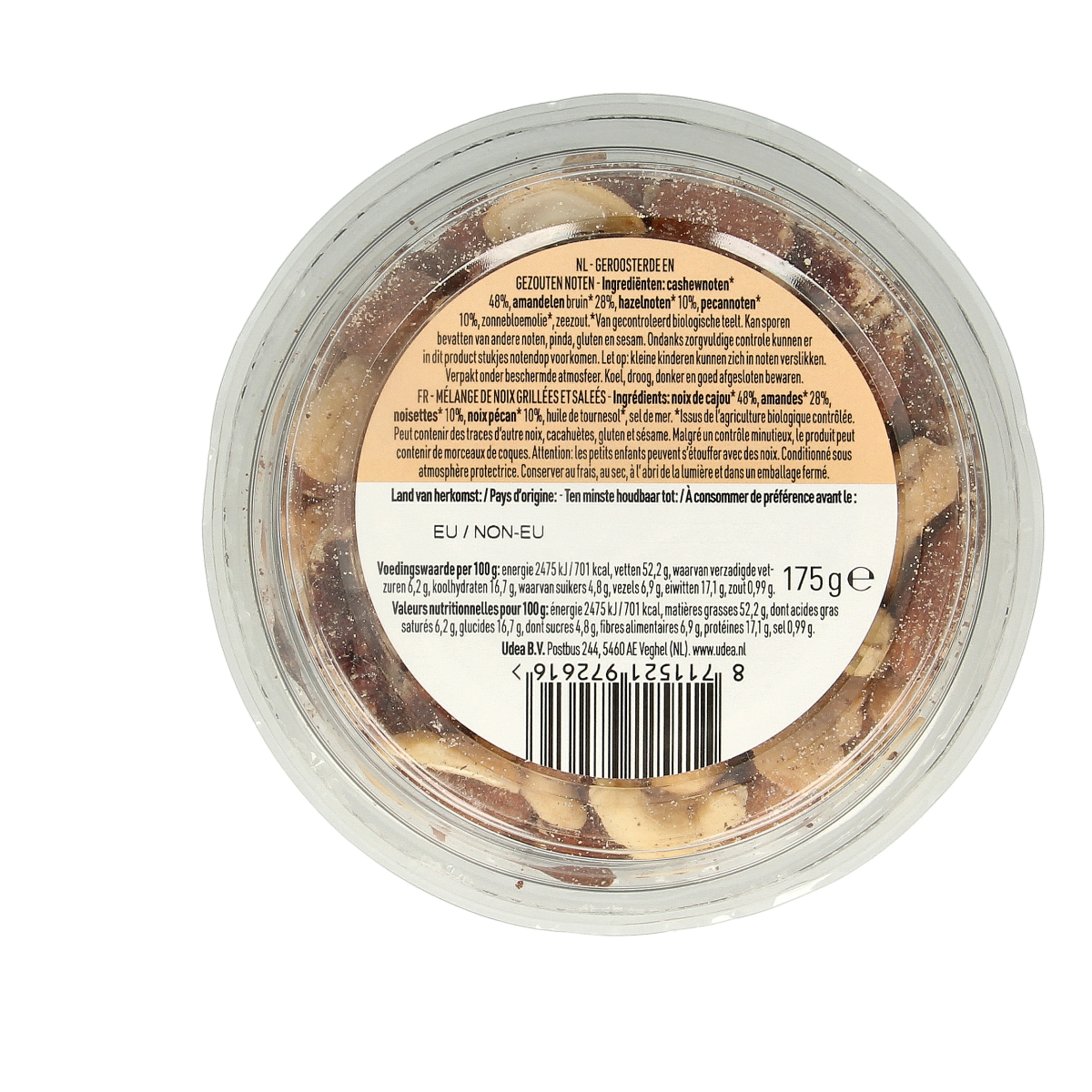 Raw superfood nut mix with sea salt from Nice & Nuts, no peanuts, toasted organic, 175g package, natural and crunchy snack.