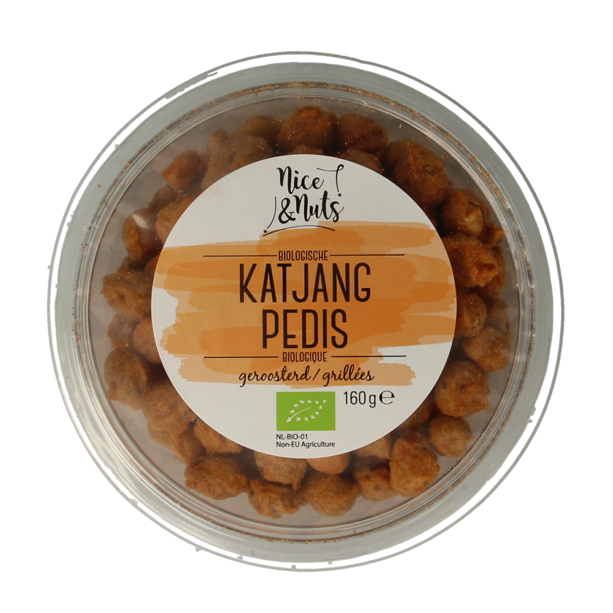 Roasted organic peanut snacks with crispy spicy peanuts from Nice & Nuts in a 160g package