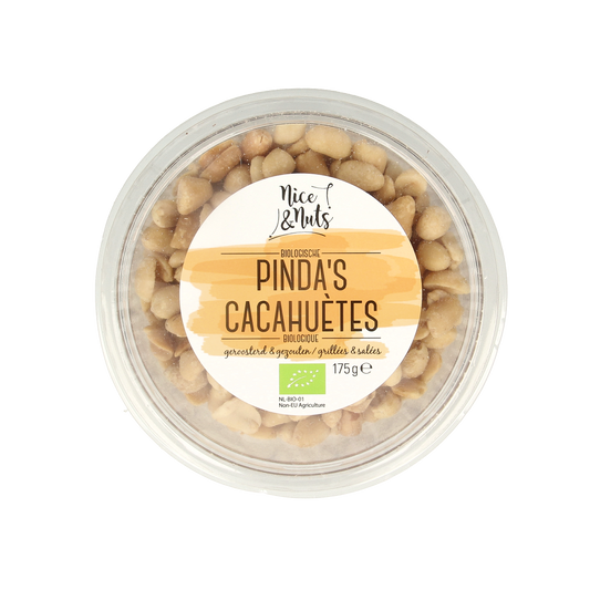 Roasted salted organic peanut nuts from Nice & Nuts, raw superfoods in a 175g package, shown in the image.