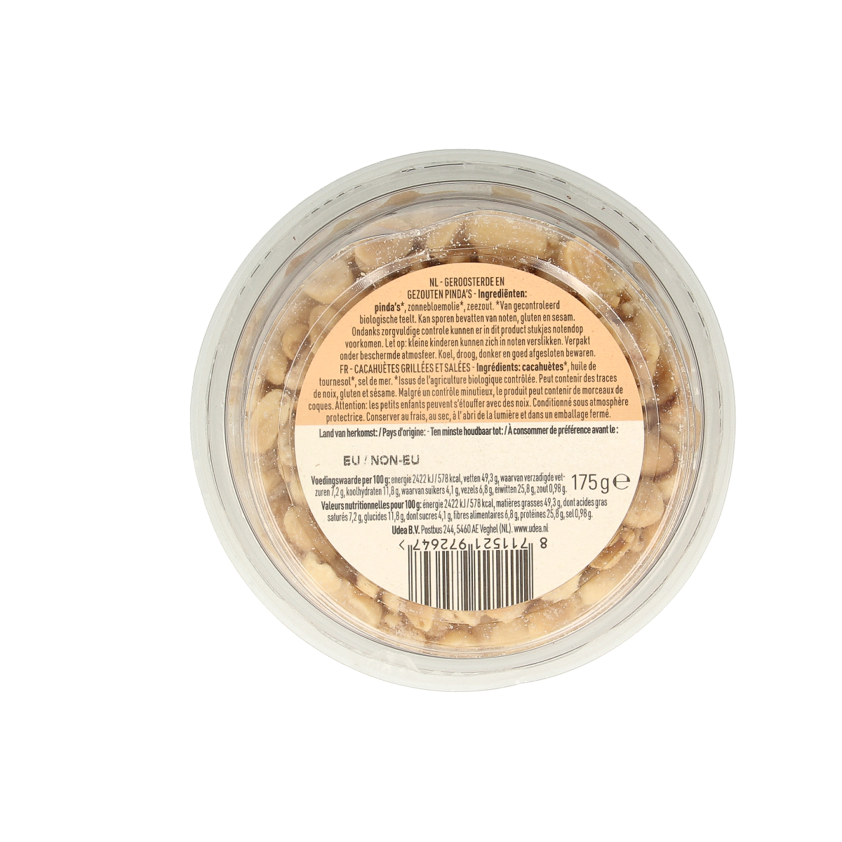 Roasted salted organic peanuts by Nice & Nuts in a 175g package, raw superfood snack with salted flavor.