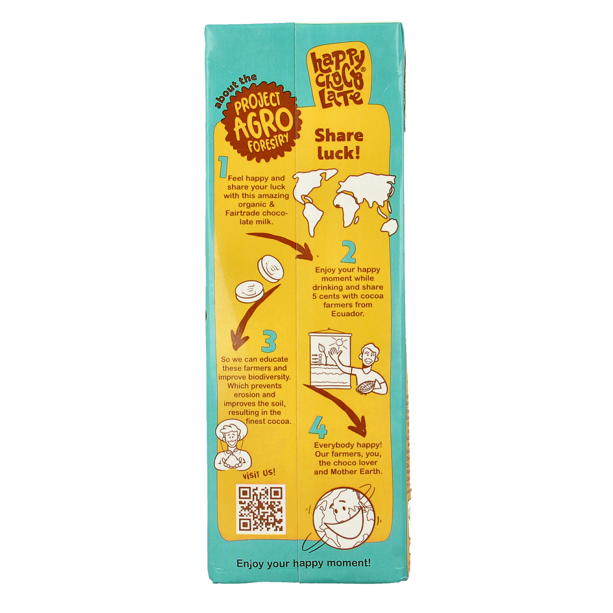 Happy Chocolate bio chocolate milk in a 1-liter bottle, creamy and smooth, for rich, organic chocolate drink enjoyment.