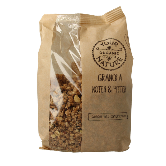Organic Your Organic Nature breakfast granola with nuts and seeds in a 375g pack, featuring a mix of crunchy oats, nuts, and seeds.
