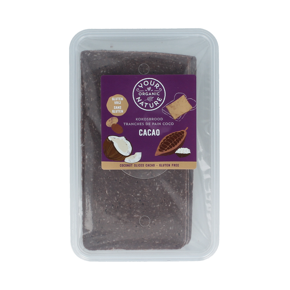 Your Organic Nature Kokosbrood cacao bio bread spread jar, showing the label and packaging for organic coconut and cacao flavor.