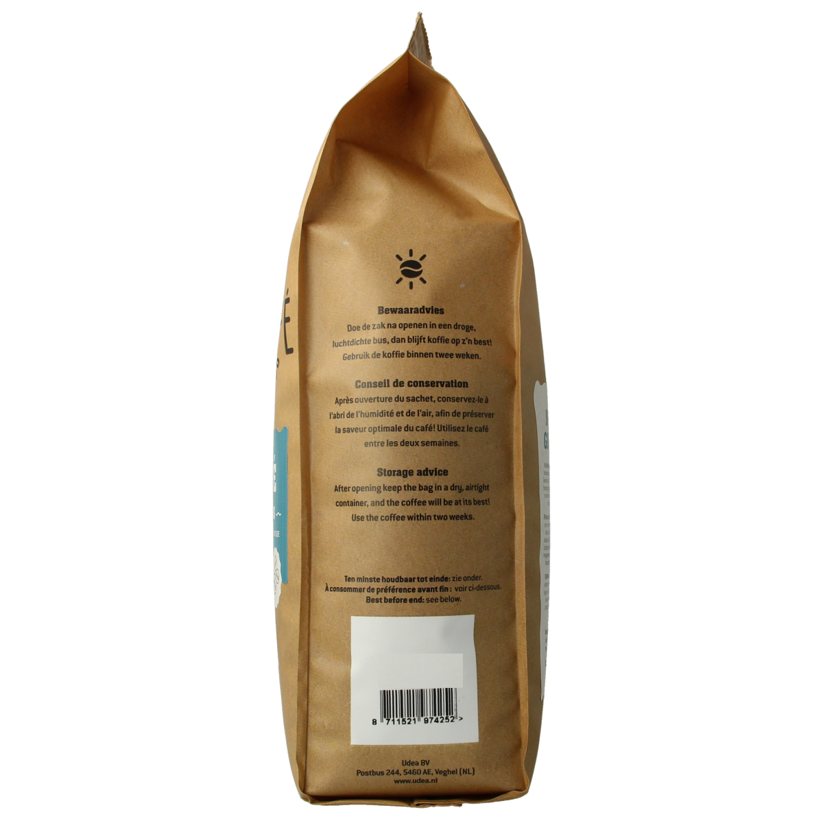 Organic Decaf Coffee Beans by Biocafe, 500g package of whole coffee beans for brewing and flavor.