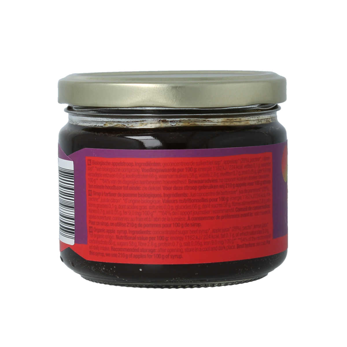 Organic apple-flavored Stroop rinse from Your Organic Nature, 330g, shown spread on bread as a natural broodbeleg.