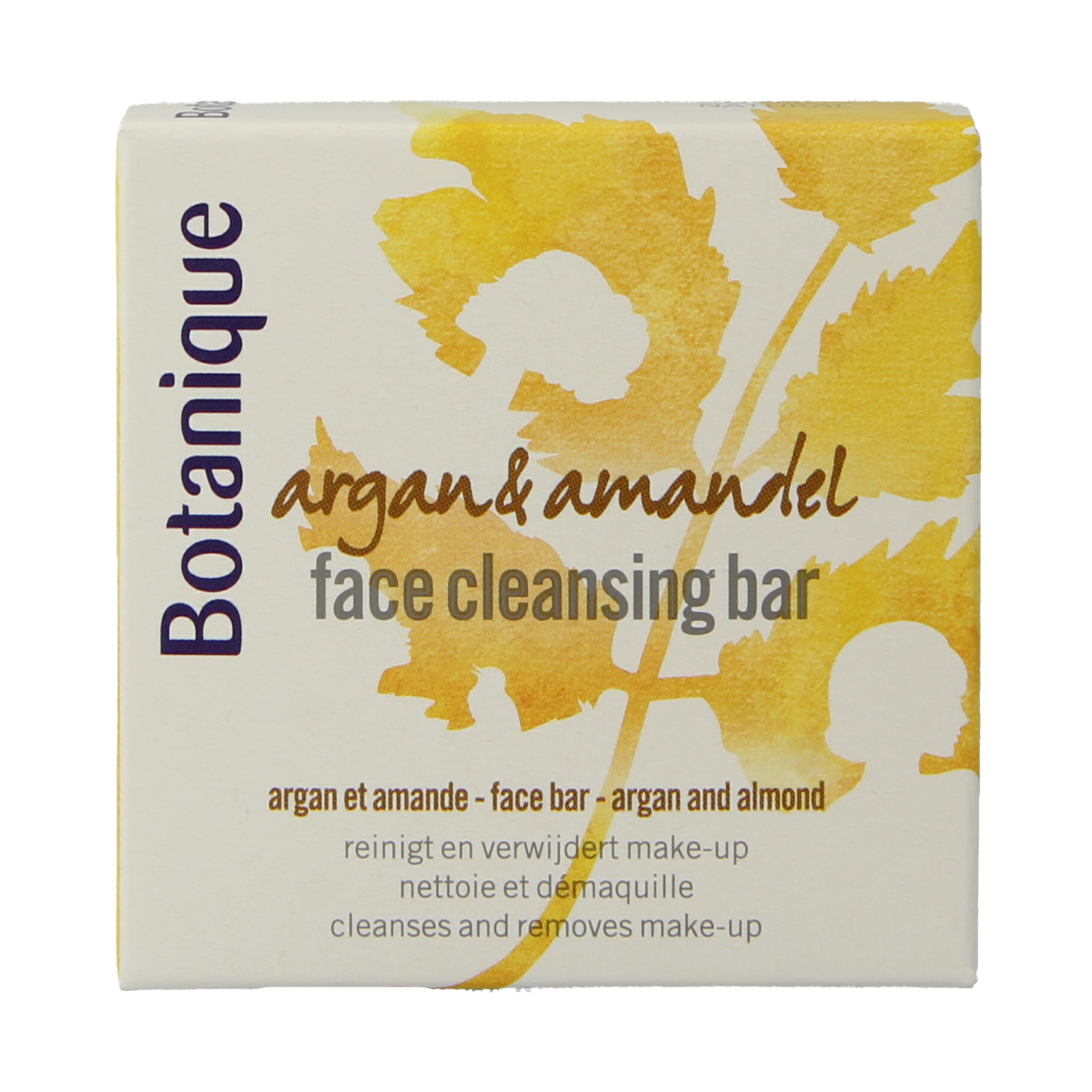 Botanique face cleansing bar with argan and amandel, 50g, natural skincare product for gentle facial cleansing.
