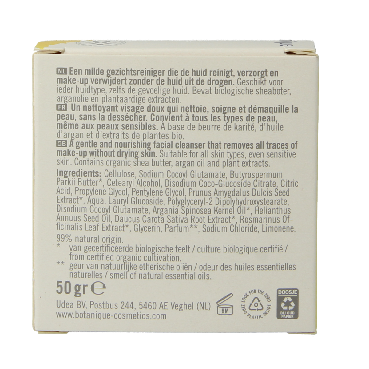 Botanique face cleansing bar with argan and almond, 50g, natural skincare product for gentle facial cleansing.