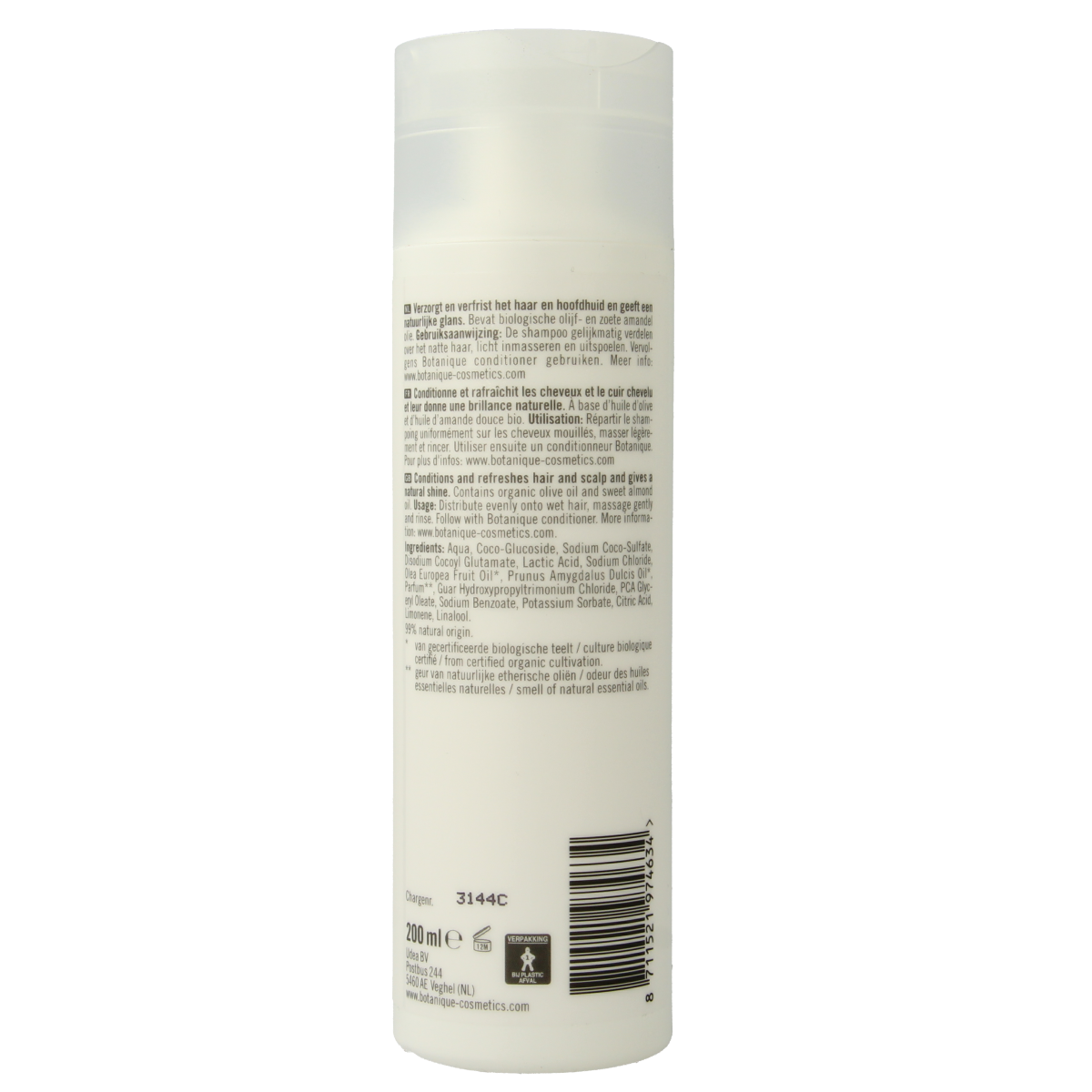 Botanique Amandel Shampoo for hair care in a 200ml bottle, featuring natural almond ingredients for gentle cleansing.