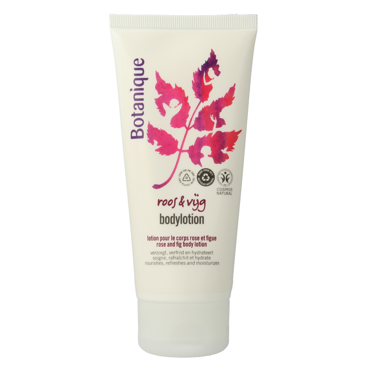 Botanique body lotion with rose and fig scent in 200ml bottle, moisturizing body care product from Botanique.