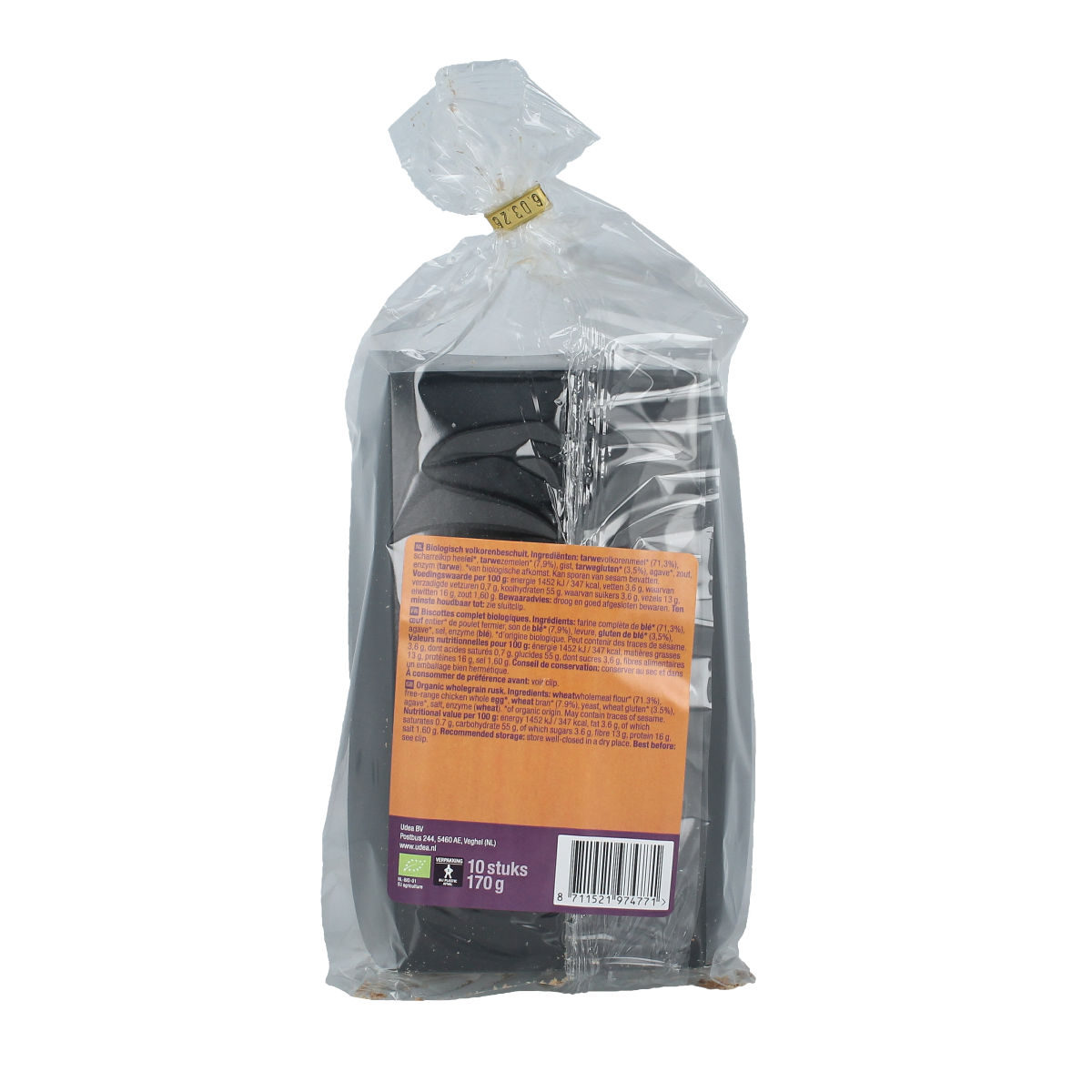 Organic Your Organic Nature volkoren beschuit with 10 crackers, whole grain broden and crackers, natural and healthy snack option.