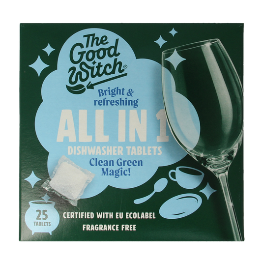 The Good Witch dishwashing tablets, 25-count, for effective cleaning of dishes and cookware