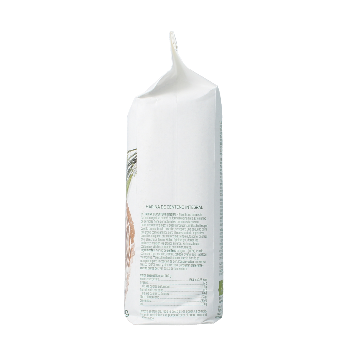 Luna E Terra bio volkoren roggemeel in 1kg bag, natural whole grain rye flour for baking.