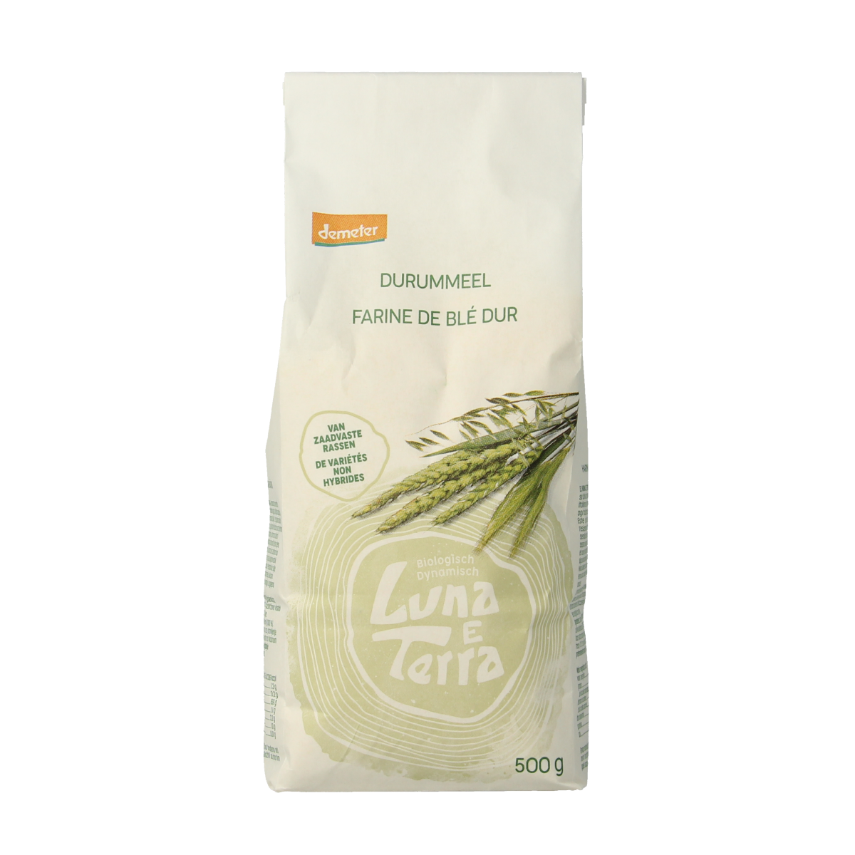 Luna E Terra Durummeel bio bakmixen, 500g, organic durum wheat flour in a clear package.