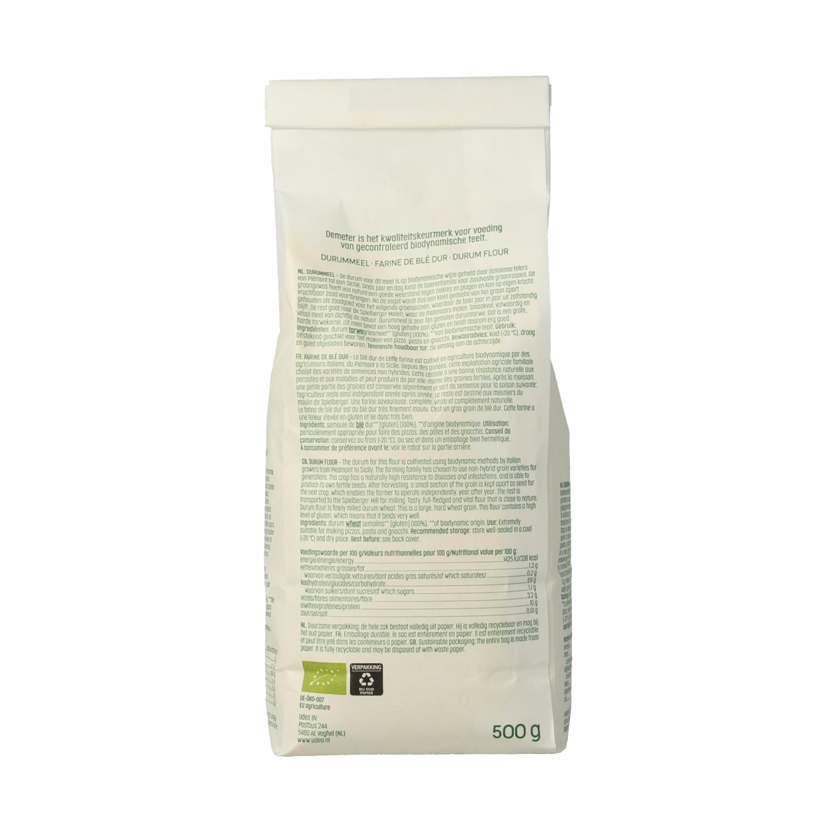 Luna E Terra Durummeel bio bakmixen in 500g bag, organic durum wheat flour for baking and cooking.