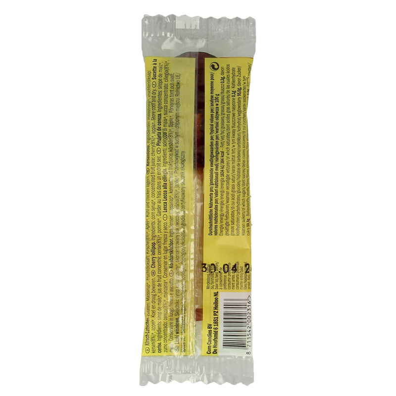 Candy Tree Kersen bio lollie, cherry-flavored organic candy on a stick, shown in colorful packaging with cherry illustrations.