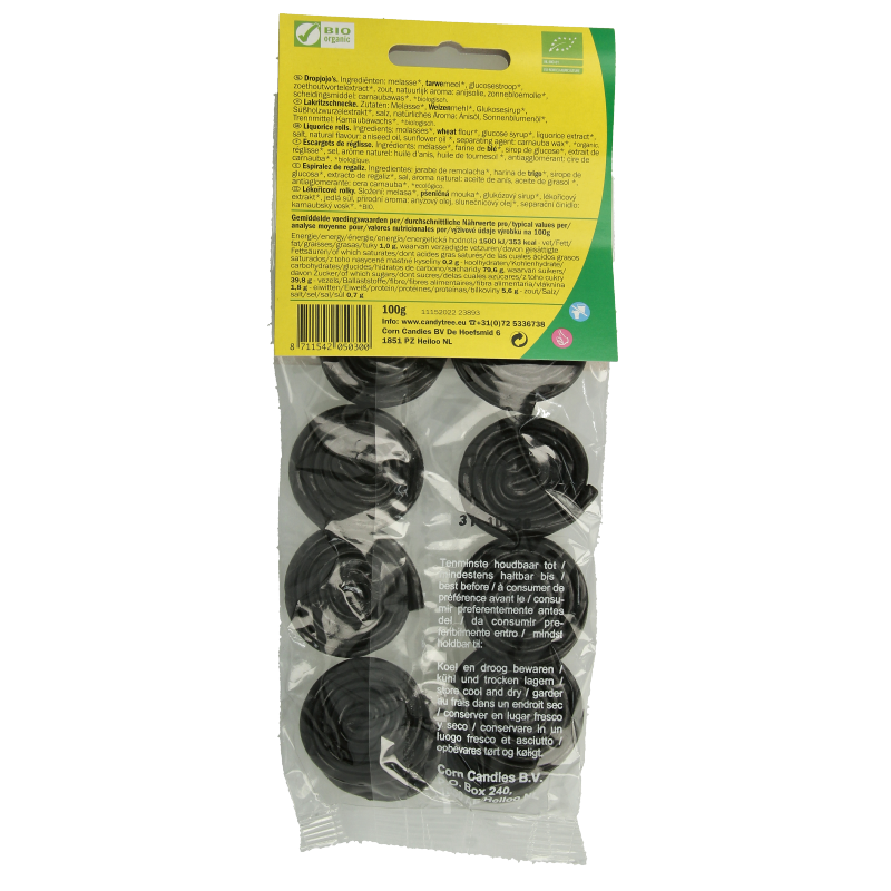 Candy Tree Dropjojo's bio candy, 100 grams, colorful snoepgoed with fruity flavors, displayed in a clear bag.
