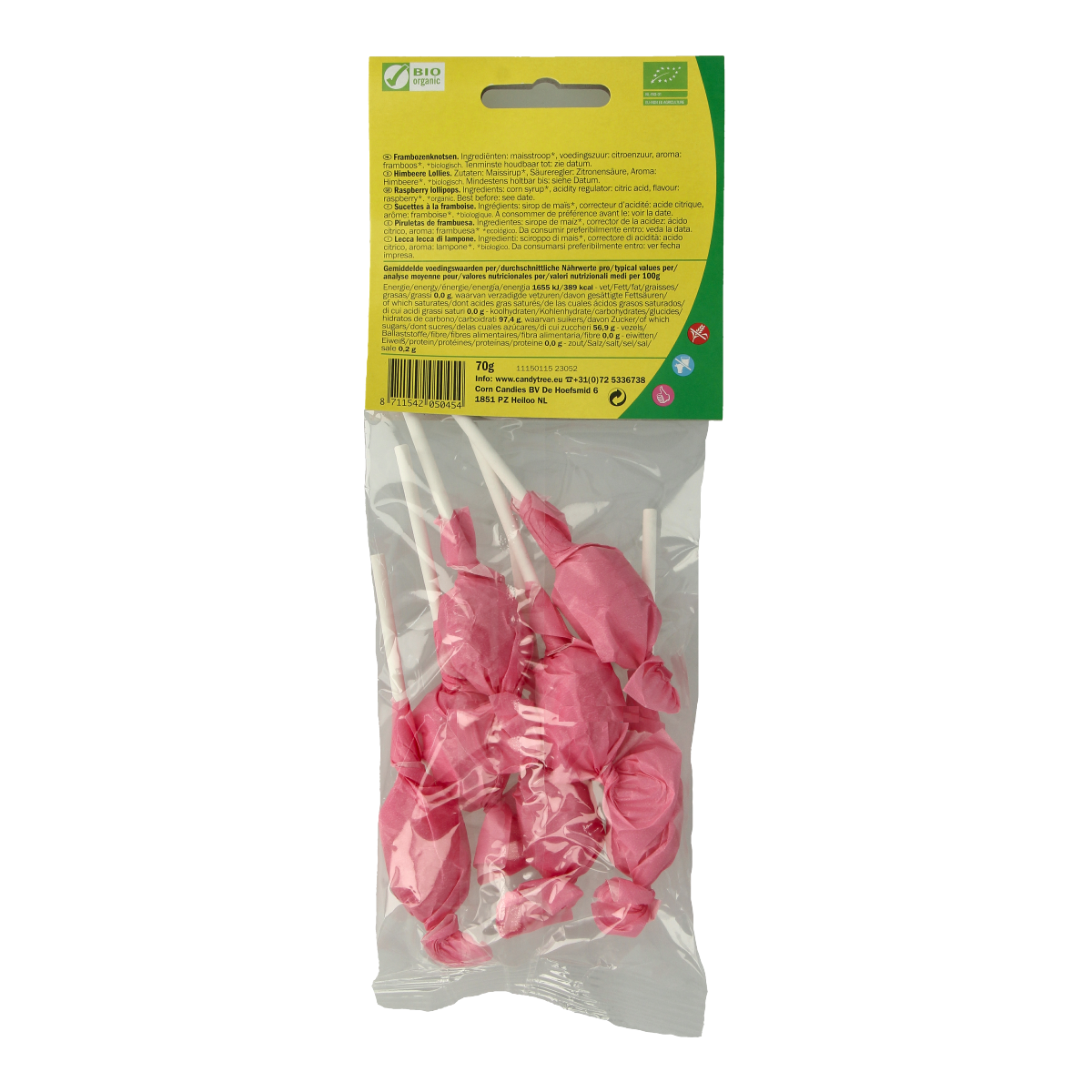 Candy Tree Frambozenknotsen bio organic raspberry-flavored candy knots in a 7-piece pack, colorful and chewy snoepgoed.