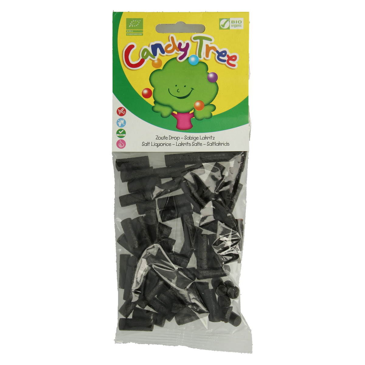 Candy Tree Dropjes zout glutenvrij bio, 100g, gluten-free organic candy with salt flavor, shown in the product image