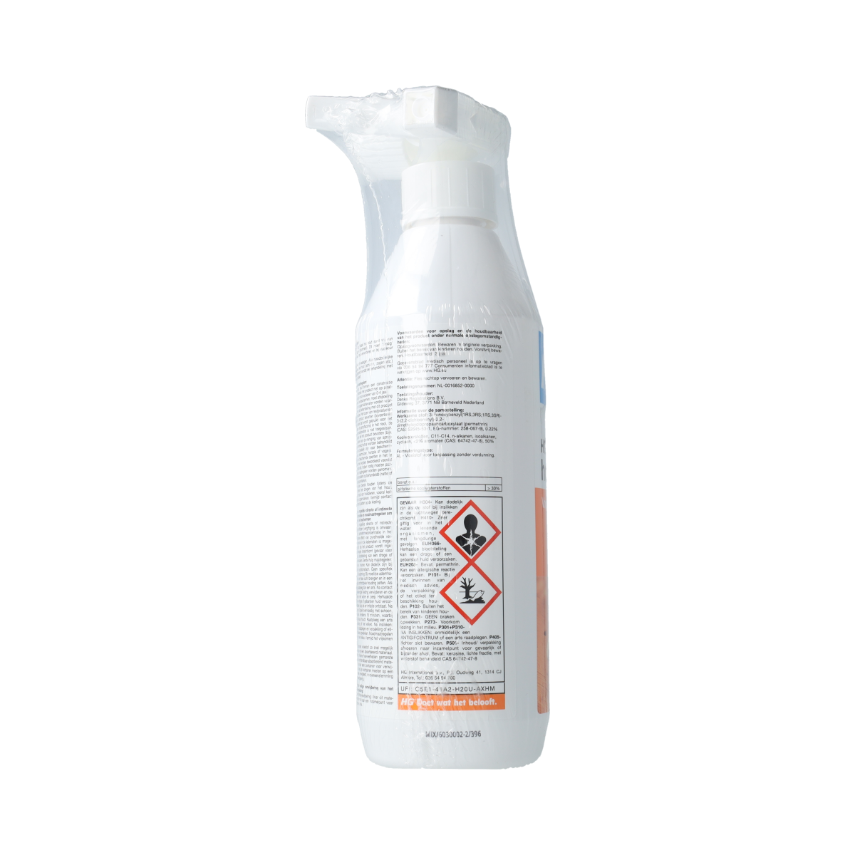HG X Tegen Houtworm pesticide in 500ml bottle, designed to eliminate woodworm insects from wooden surfaces.