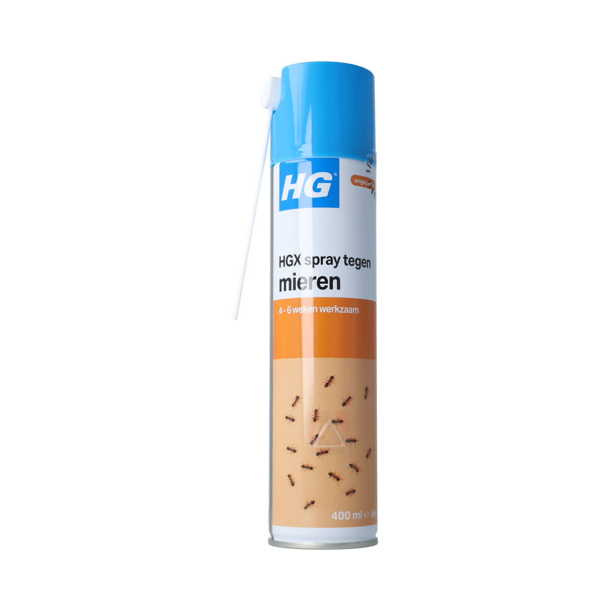 HG Mieren Spray pesticide bottle with spray nozzle, 400ml, used for eliminating ants and insects in home pest control.