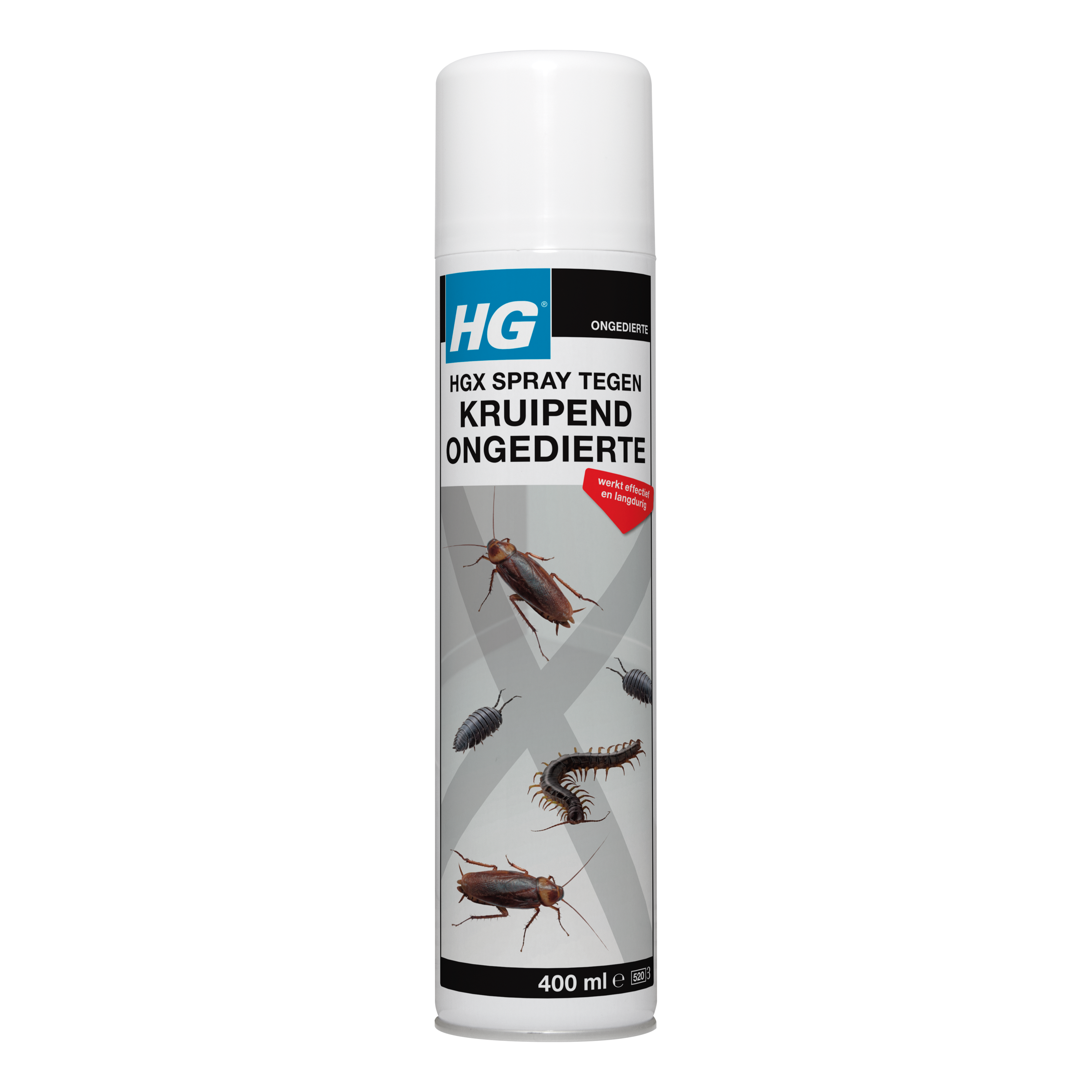 HG pest control spray 400ml bottle for crawling insects, pesticide designed to eliminate pests effectively.