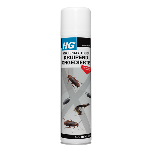 HG pest control spray 400ml bottle for crawling insects, pesticide designed to eliminate pests effectively.