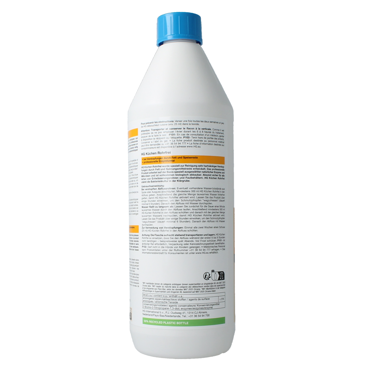 HG Keukenontstopper 1.00 liter bottle for kitchen drain cleaning, shown in the image.