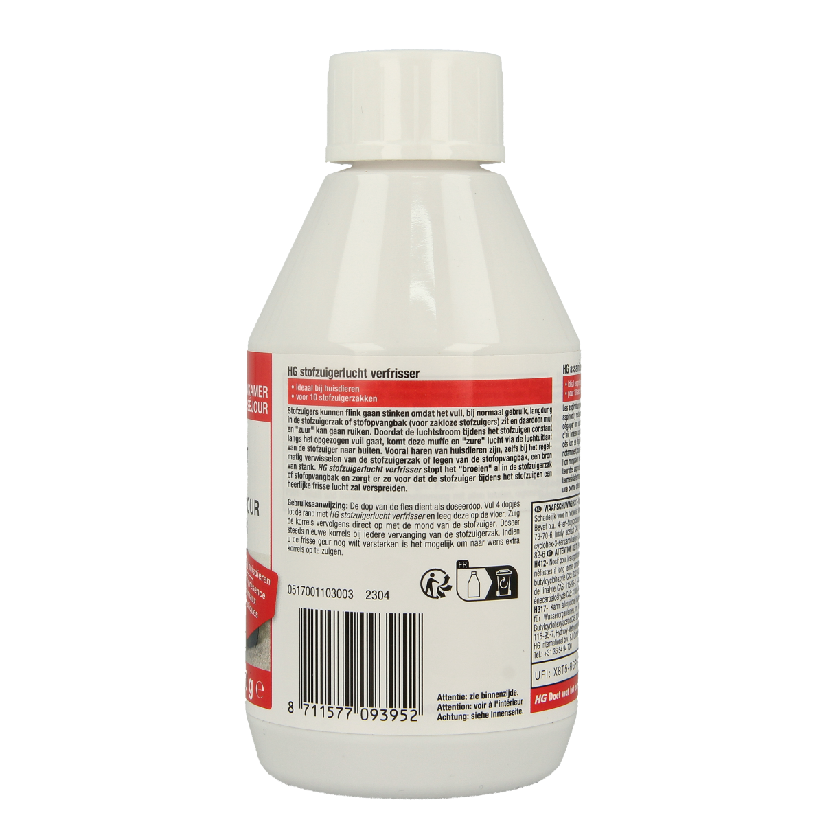 HG Geurverspreider stofzuigerlucht verfrisser 180g, freshening scent for vacuum cleaners, in a 180g container.