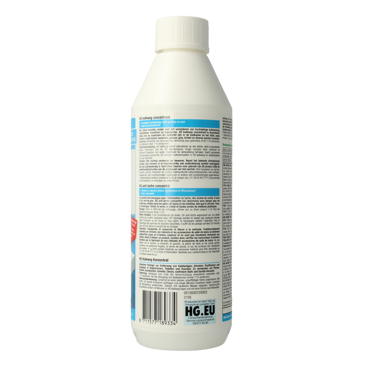 HG Kalkweg concentraat 500ml cleaning product bottle for removing limescale and mineral deposits from household surfaces.