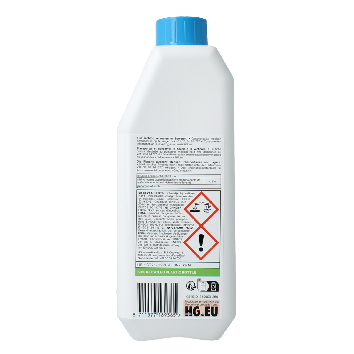 HG Tegelcementsluier verwijderaar 1.00-liter bottle for cleaning and removing cement stains from tiles and surfaces.