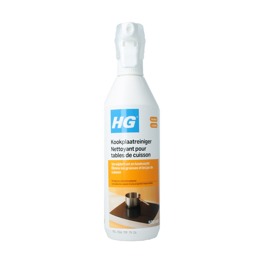 HG Kookplaat Reiniger 500ml bottle for cleaning stovetops and cooktops with a natural and effective cleaning solution.