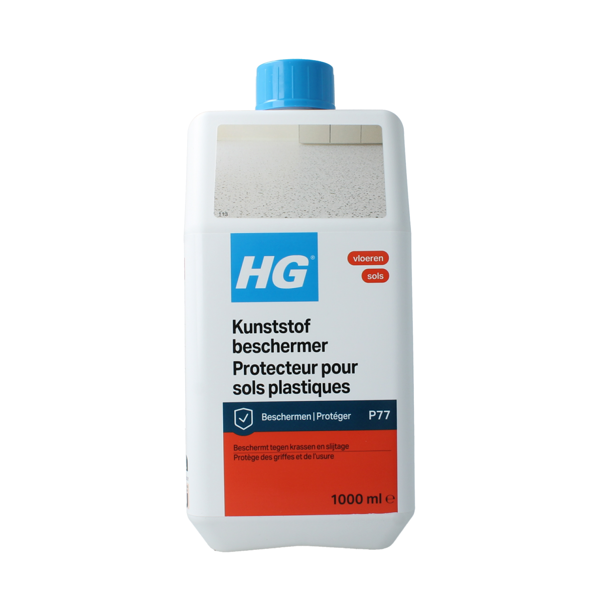 HG kunststof beschermer 1.00 liter, cleaning product in a bottle, designed for protecting plastic surfaces.