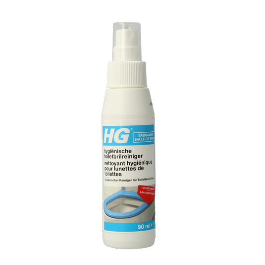 HG toilet bowl quick cleaner in 90ml bottle, featuring a spray nozzle, designed for bathroom toilet cleaning.
