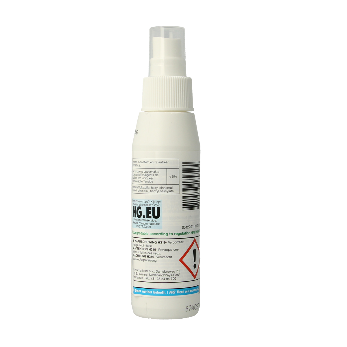 HG Toiletbril snelreiniger 90ml cleaning product for toilet bowls, featuring a spray nozzle and white bottle with blue label.